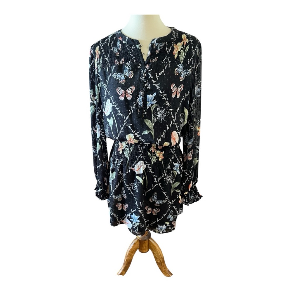 #145, White House Black Market Black black dress w/butterfly print, size…